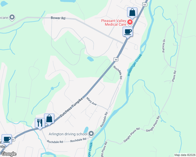 map of restaurants, bars, coffee shops, grocery stores, and more near 1241 Dutchess Turnpike in Poughkeepsie