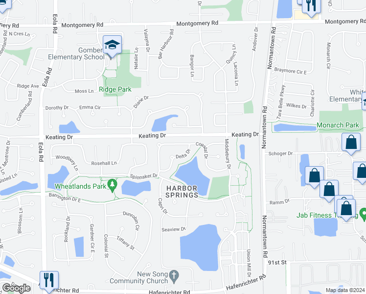 map of restaurants, bars, coffee shops, grocery stores, and more near 2947 Coastal Drive in Aurora