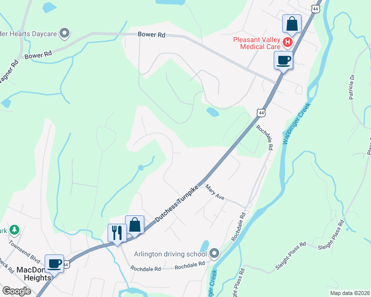 map of restaurants, bars, coffee shops, grocery stores, and more near 5 Grapevine Place in Poughkeepsie