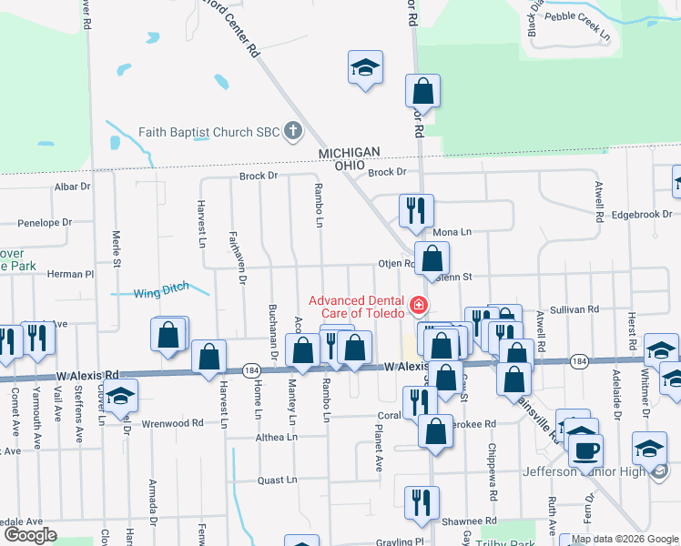 map of restaurants, bars, coffee shops, grocery stores, and more near 5949 Murnen Road in Toledo