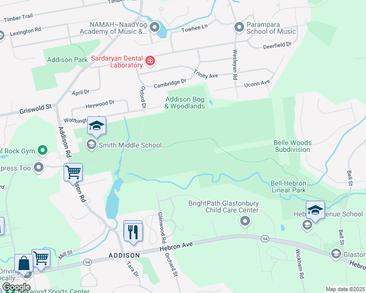 map of restaurants, bars, coffee shops, grocery stores, and more near 216 Addison Road in Glastonbury