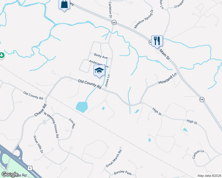 map of restaurants, bars, coffee shops, grocery stores, and more near 247 Old County Road in Sandwich