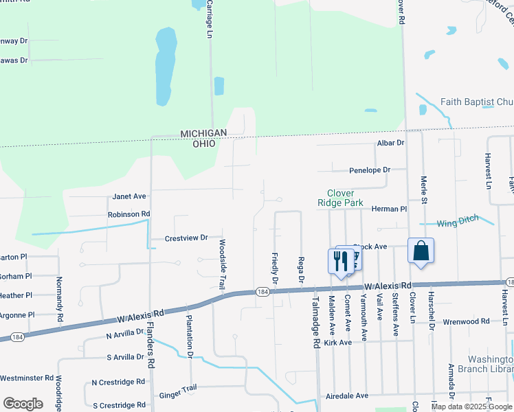 map of restaurants, bars, coffee shops, grocery stores, and more near 5979 Sylvan Ridge Drive in Toledo