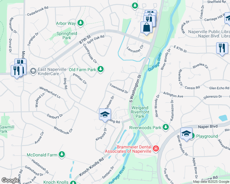 map of restaurants, bars, coffee shops, grocery stores, and more near 103 Newgate Avenue in Naperville