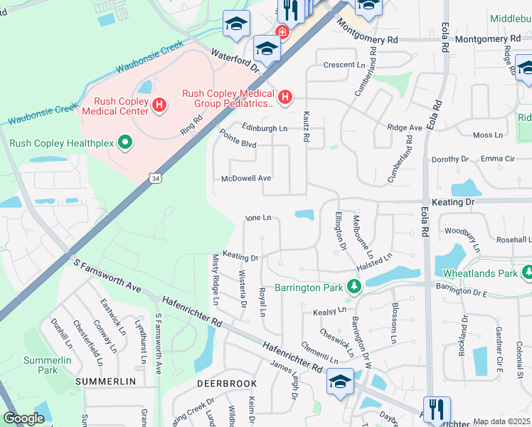 map of restaurants, bars, coffee shops, grocery stores, and more near 2030 Ione Lane in Aurora