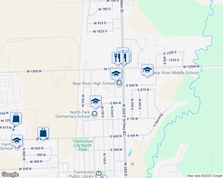 map of restaurants, bars, coffee shops, grocery stores, and more near 221 East 8th North in Tremonton