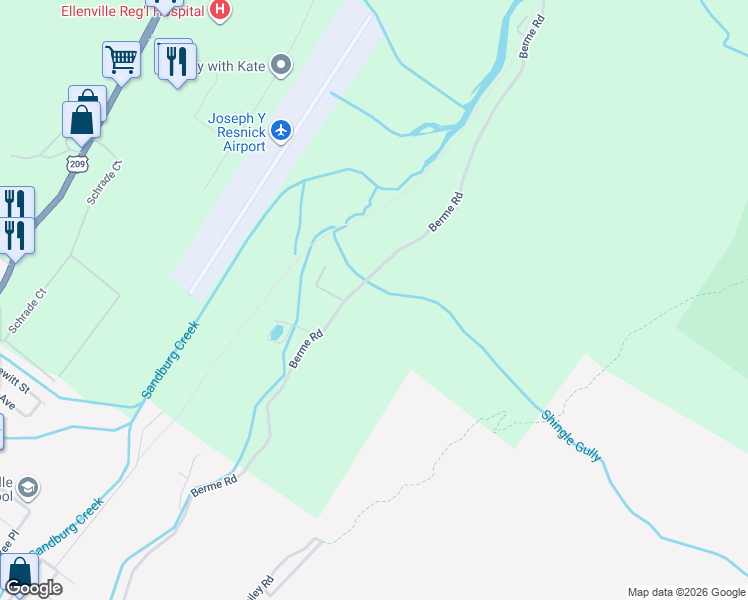 map of restaurants, bars, coffee shops, grocery stores, and more near 280 Berme Road in Ellenville