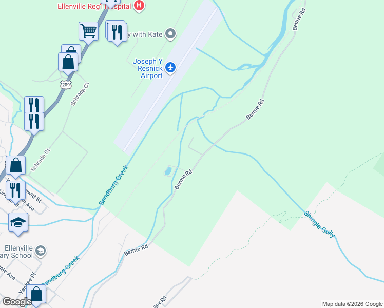 map of restaurants, bars, coffee shops, grocery stores, and more near 243 Berme Road in Ellenville
