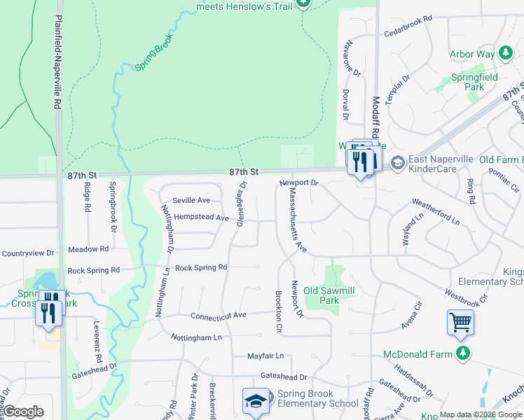 map of restaurants, bars, coffee shops, grocery stores, and more near 2226 Briarhill Court in Naperville