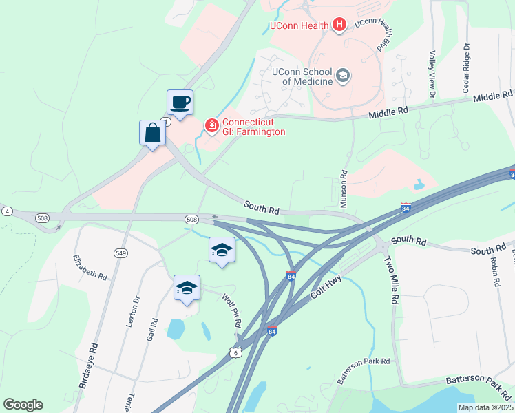 map of restaurants, bars, coffee shops, grocery stores, and more near 3 Farmington Meadow Drive in Farmington