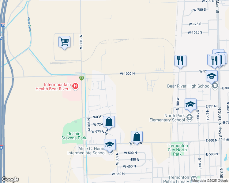 map of restaurants, bars, coffee shops, grocery stores, and more near 898 North 870 West in Tremonton