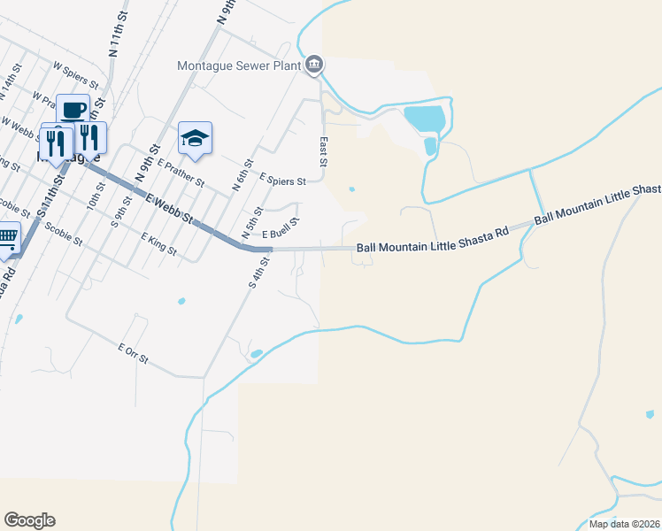 map of restaurants, bars, coffee shops, grocery stores, and more near 902 Ball Mountain Little Shasta Road in Montague