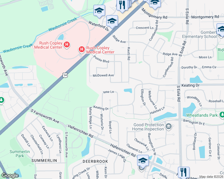 map of restaurants, bars, coffee shops, grocery stores, and more near 2030 Ione Lane in Aurora