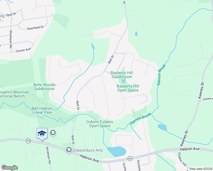 map of restaurants, bars, coffee shops, grocery stores, and more near 36 Bayberry Road in Glastonbury