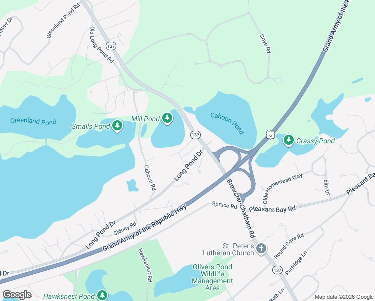 map of restaurants, bars, coffee shops, grocery stores, and more near 21 Mill Pond Road in Harwich