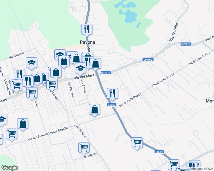 map of restaurants, bars, coffee shops, grocery stores, and more near 13 Via Nettunense in Albano Laziale