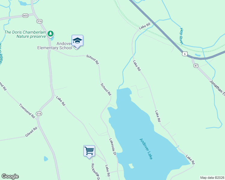 map of restaurants, bars, coffee shops, grocery stores, and more near 83 School Road in Andover