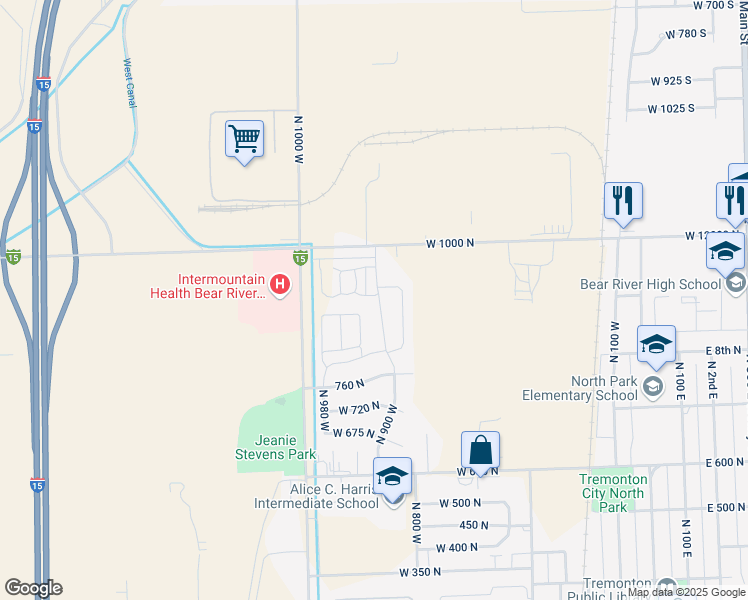 map of restaurants, bars, coffee shops, grocery stores, and more near 913 West 910 North in Tremonton