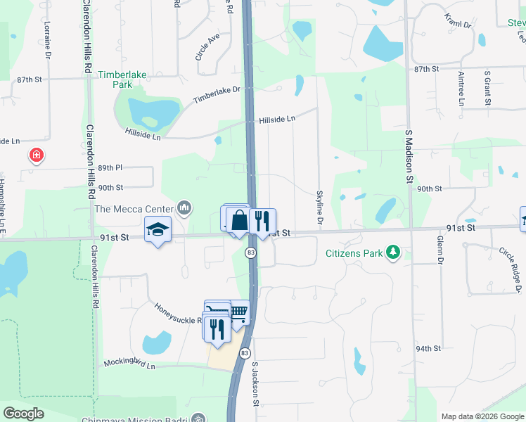 map of restaurants, bars, coffee shops, grocery stores, and more near 9054 Oneill Drive in Burr Ridge