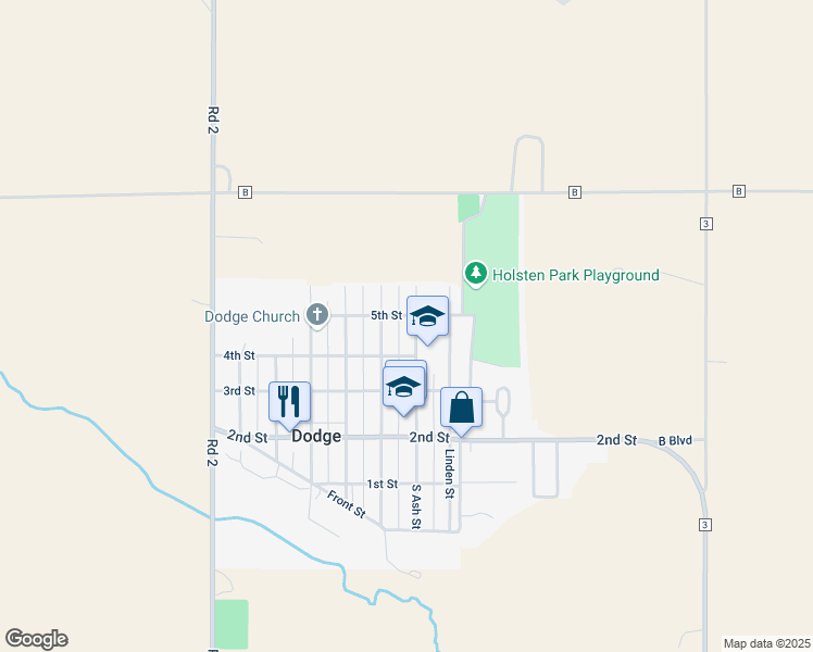 map of restaurants, bars, coffee shops, grocery stores, and more near 437 North Ash Street in Dodge