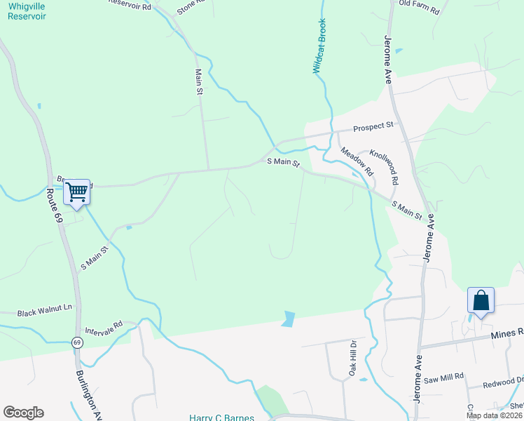 map of restaurants, bars, coffee shops, grocery stores, and more near Pine Hill Road in Burlington