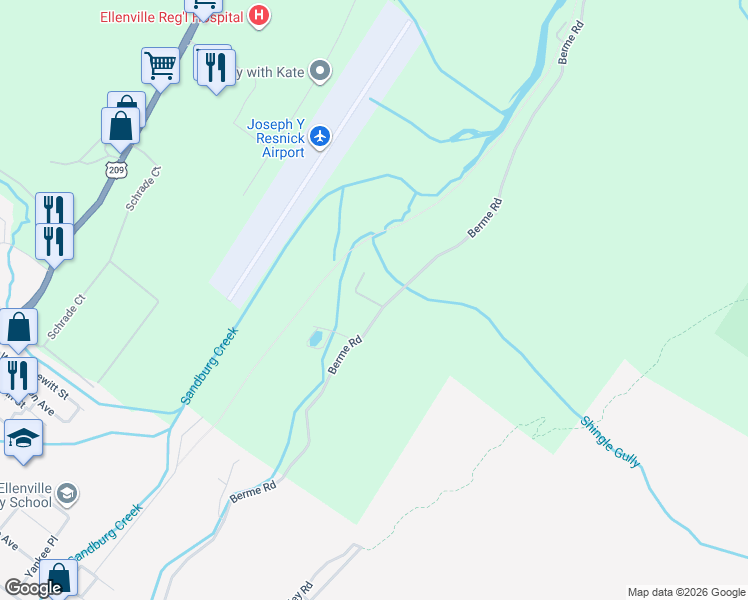 map of restaurants, bars, coffee shops, grocery stores, and more near 243 Berme Road in Ellenville