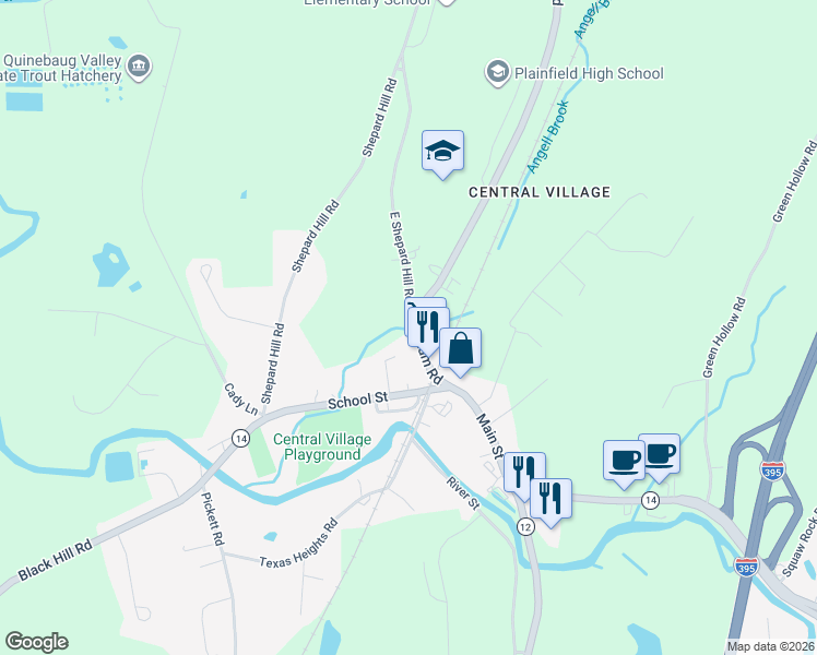 map of restaurants, bars, coffee shops, grocery stores, and more near Putnam Road in Windham County