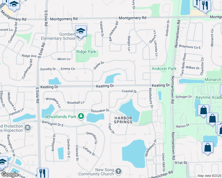map of restaurants, bars, coffee shops, grocery stores, and more near 2899 Coastal Drive in Aurora