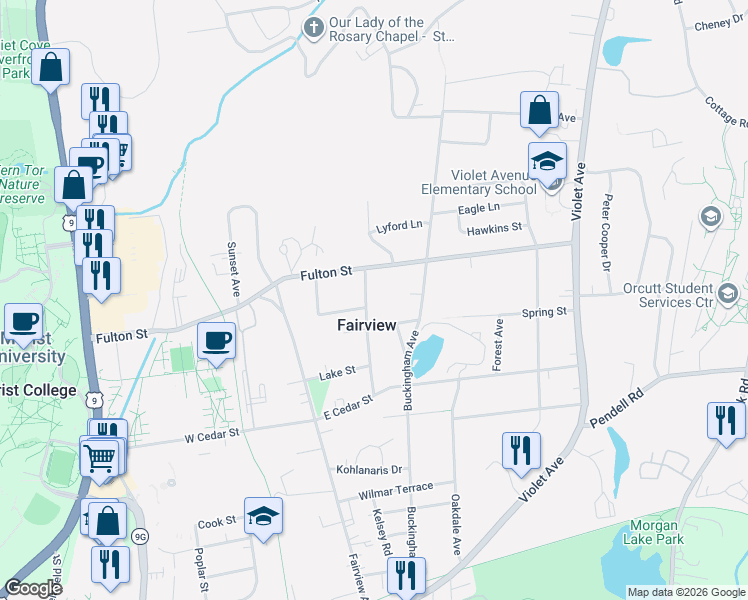map of restaurants, bars, coffee shops, grocery stores, and more near in Fairview