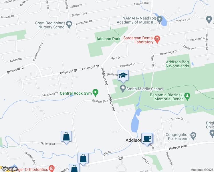 map of restaurants, bars, coffee shops, grocery stores, and more near 249 Addison Road in Glastonbury