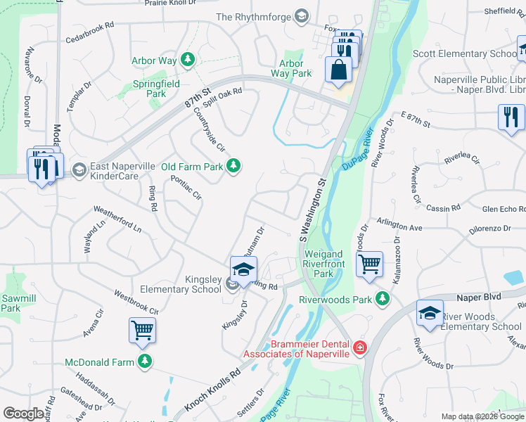map of restaurants, bars, coffee shops, grocery stores, and more near 103 Newgate Avenue in Naperville