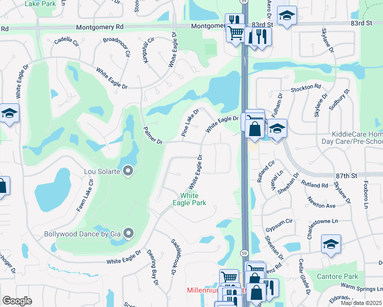 map of restaurants, bars, coffee shops, grocery stores, and more near 3111 White Eagle Drive in Naperville