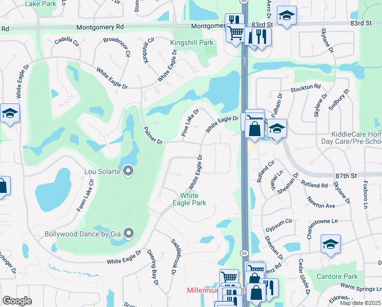 map of restaurants, bars, coffee shops, grocery stores, and more near 3111 White Eagle Drive in Naperville
