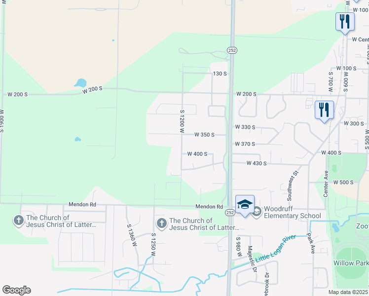 map of restaurants, bars, coffee shops, grocery stores, and more near 370 South 1200 West in Logan