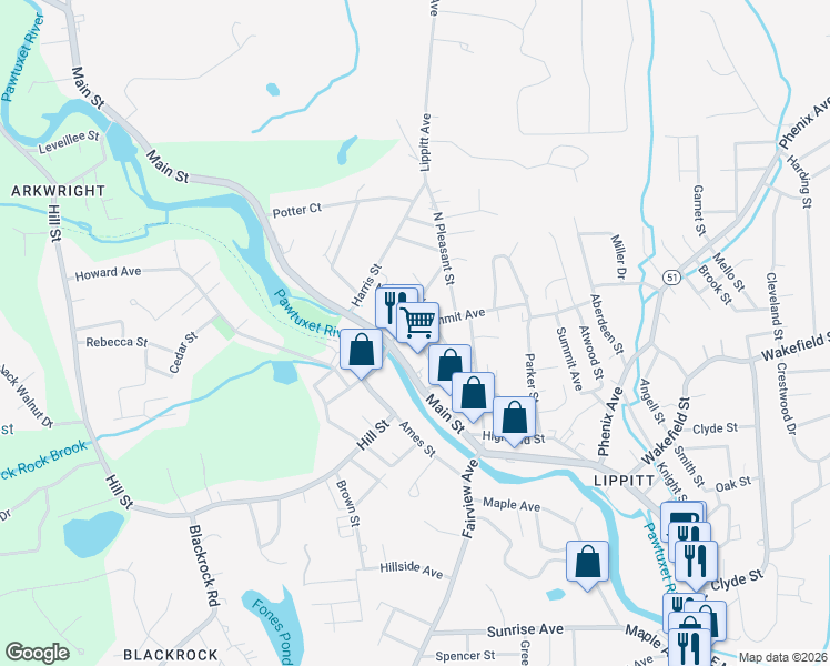 map of restaurants, bars, coffee shops, grocery stores, and more near 666 Main Street in Coventry