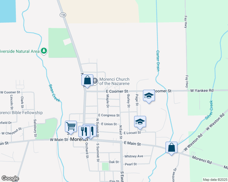 map of restaurants, bars, coffee shops, grocery stores, and more near 217 East Chestnut Street in Morenci