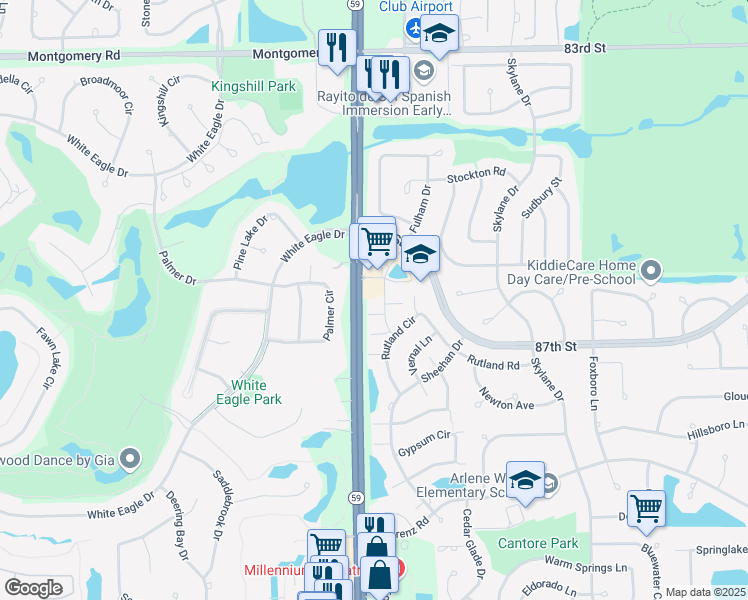 map of restaurants, bars, coffee shops, grocery stores, and more near 129 Illinois Route 59 in Naperville