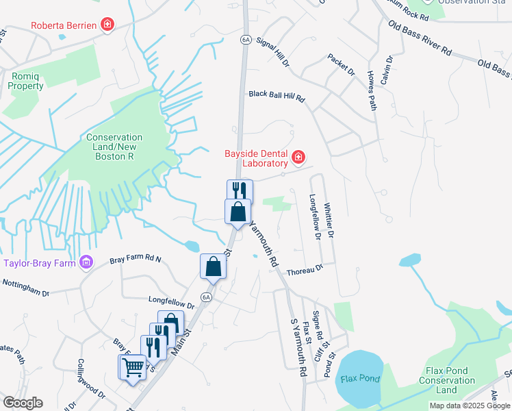 map of restaurants, bars, coffee shops, grocery stores, and more near 174 South Yarmouth Road in Dennis