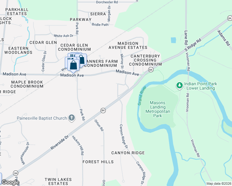 map of restaurants, bars, coffee shops, grocery stores, and more near 5458 Stoney Lane in Painesville