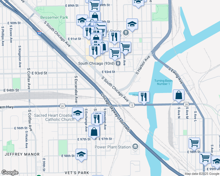 map of restaurants, bars, coffee shops, grocery stores, and more near 9364 S South Chicago Avenue in Chicago