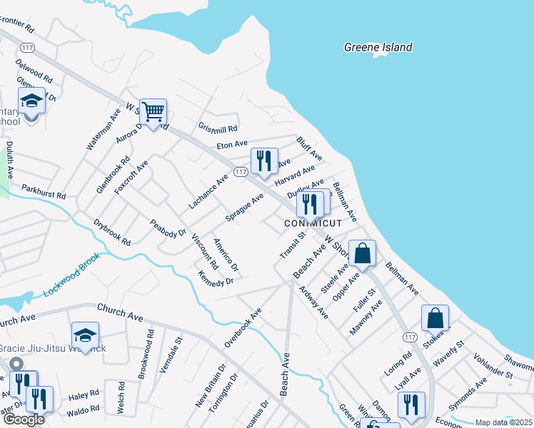 map of restaurants, bars, coffee shops, grocery stores, and more near 33 Birchwood Avenue in Warwick