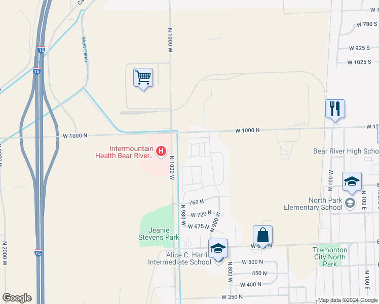 map of restaurants, bars, coffee shops, grocery stores, and more near 929 North 960 West in Tremonton