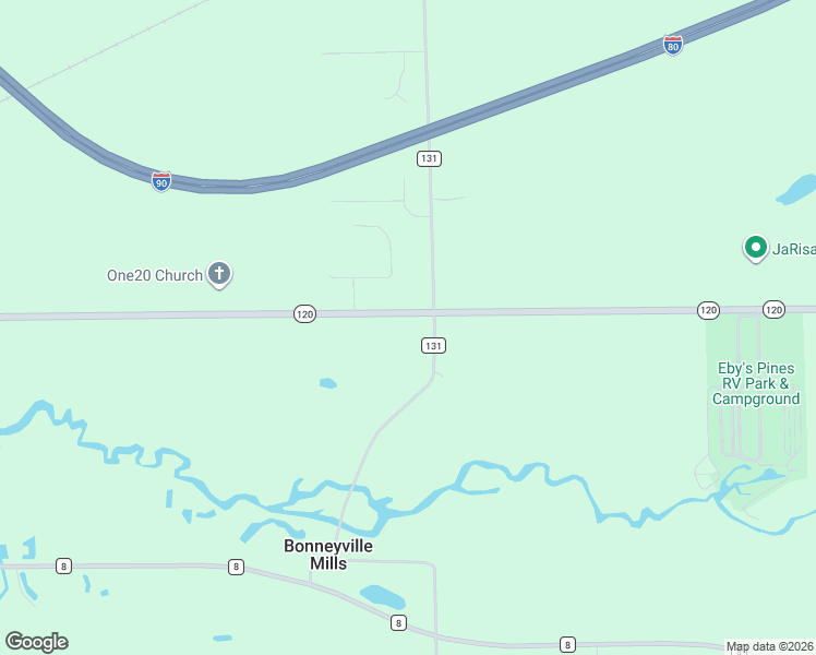 map of restaurants, bars, coffee shops, grocery stores, and more near 15296 Indiana 120 in Bristol