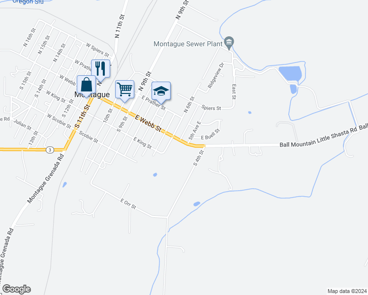 map of restaurants, bars, coffee shops, grocery stores, and more near 661 East Webb Street in Montague