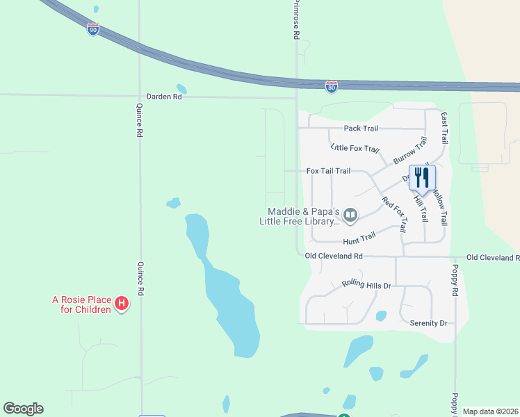 map of restaurants, bars, coffee shops, grocery stores, and more near Blue Winged Trail in South Bend