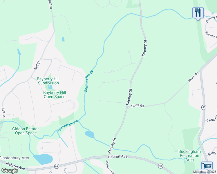 map of restaurants, bars, coffee shops, grocery stores, and more near 76 Hunter Lane in Glastonbury