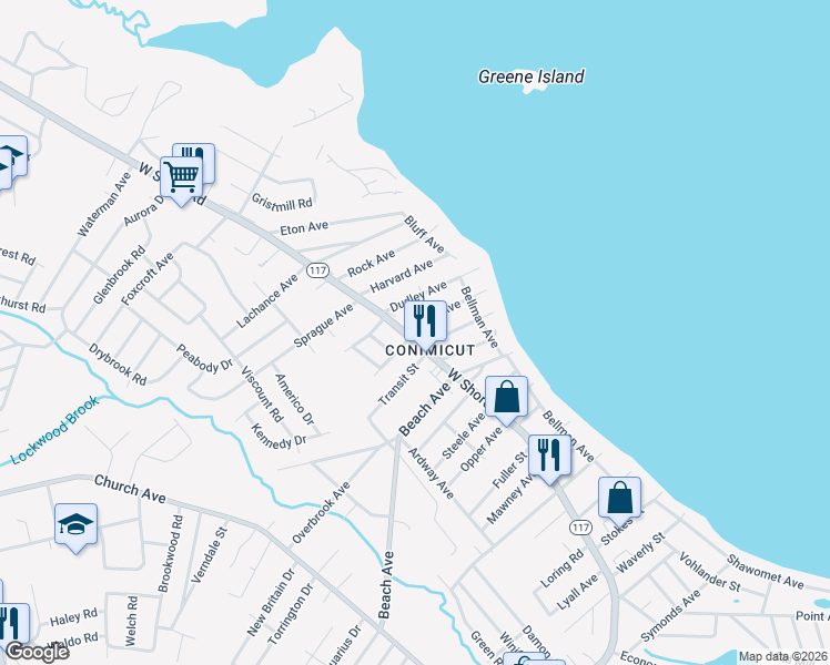 map of restaurants, bars, coffee shops, grocery stores, and more near 77 Royal Avenue in Warwick