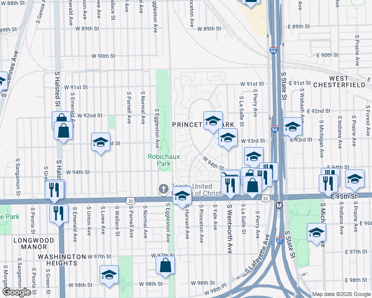 map of restaurants, bars, coffee shops, grocery stores, and more near 9317 South Stewart Avenue in Chicago