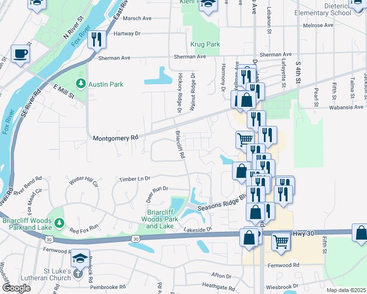map of restaurants, bars, coffee shops, grocery stores, and more near 1352 Manning Avenue in Montgomery
