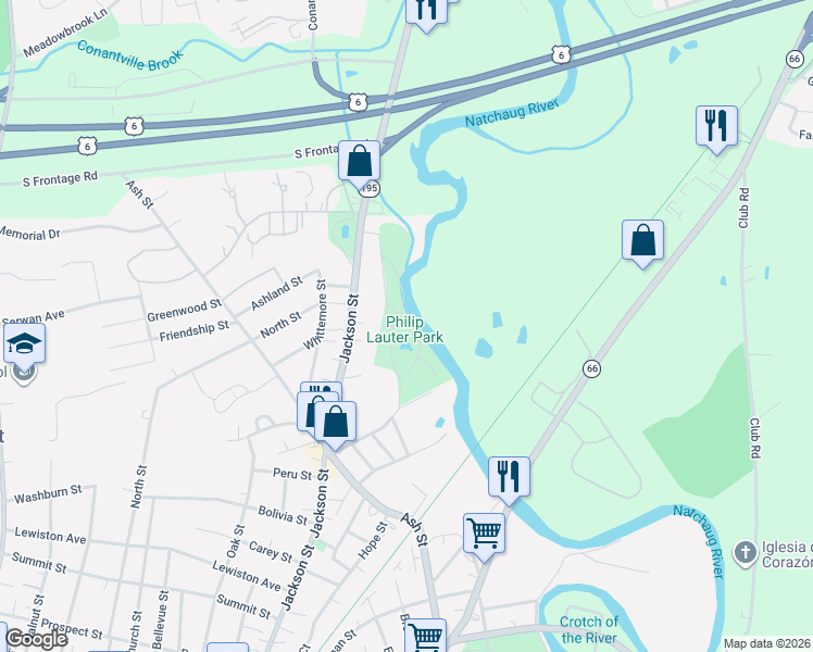 map of restaurants, bars, coffee shops, grocery stores, and more near 557 Jackson Street in Windham
